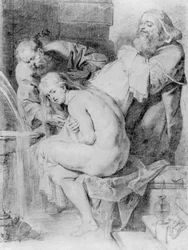 Susana y los ancianos, dibujado por Lucas Vorsterman, c.1620
